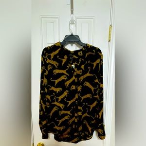 Worthington Leopard Motif Button-Down Blouse - Size XL - 100% Polyester - NWT